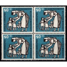 Menneskehedens hjælpere fra 1956. Fireblok. Postfrisk.